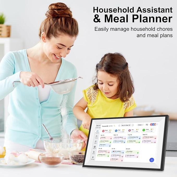 Fotocube 10.1" Digital Calendar Wall Planner Chore Charts and To Do List HD Smart Touch Screen Interactive display Desk Calender for Family Schedules Built-in Digital Photo Frame Function (White and Black, 10.1 inch)