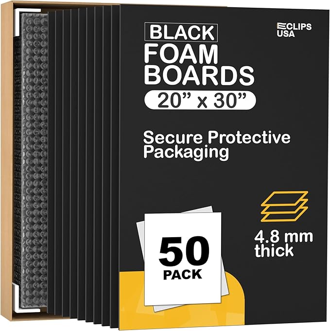 Black Foam Board 20x30 Presentation Foam Board, Acid Free Mounting Board, Foam Core (50)