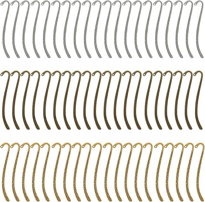 Elegant Metal Bookmarks - Vintage Carved Design with Loop for DIY Beading, Tassels & Hairpin for Readers, Writers & Book Lovers, Robust Alloy Rust-Free Book Markers (Set of 60)