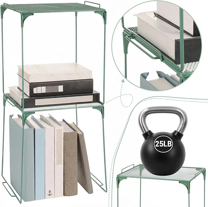 Colarr Dark Green Locker Organizer Shelf Locker Accessories for Girls Stackable Storage Organization Shelf Area Saver Fits Standard Size for School Office Kitchen and Home