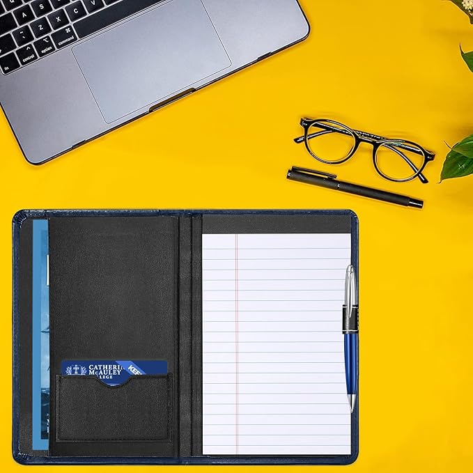 Padfolio Binder A5 Document Organizer with Refillable Lined Notepad, Junior Size Folder Portfolio for Men Women, Navy Blue