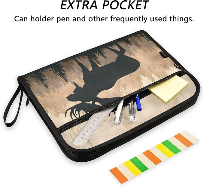Moose Brown Wood Accordion File Organizer Expanding Document Folder with 13 Pockets Portable File Folder for A4 Letter Size