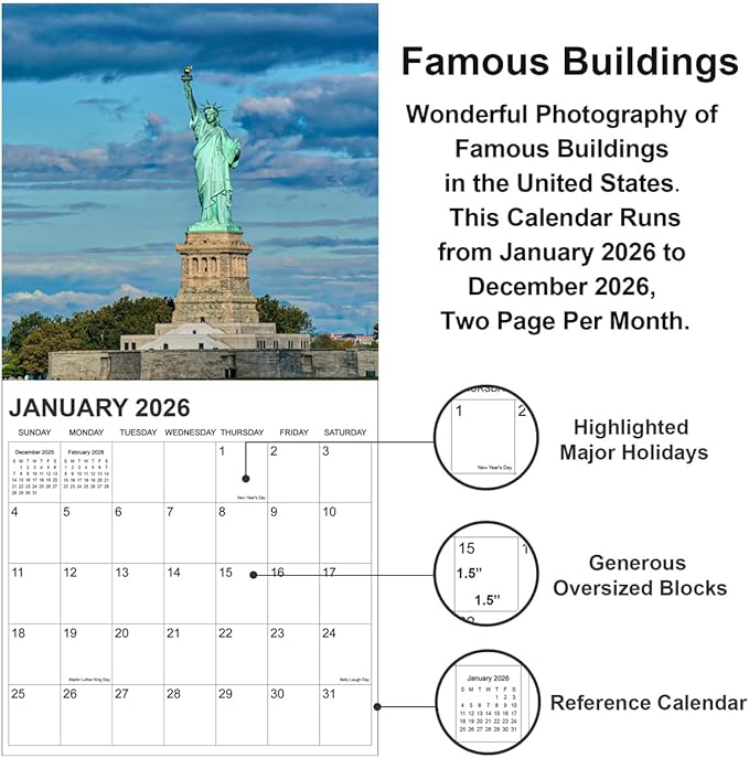 Calendar 2026 from January 2026 - December 2026, 12" x 24" Opened 12 Months Calendar, Full Page Months Thick & Sturdy Paper for Gift Perfect Calendar Organizing & Planning