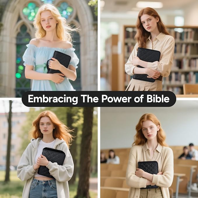BellaHold Adjustable Bible Cover with 75 Bible Tabs - Bible Cover Case for Women，Waterproof, Washable Quilted Bible Case，Reusable Christian Gifts for Women (Black, TS)