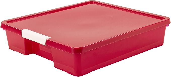 Storex Classroom Craft Project Box – Stacking Plastic Organizer Fits 12x12 Scrapbooking Paper, Red, 5-Pack (63204U05C)