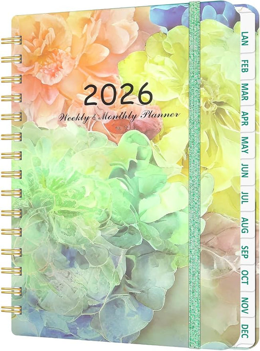 2026 Weekly and Monthly Planner - 2026 Hardcover Calendar Planner, Jan. 2026 - Dec. 2026, Daily Agenda Book with Tabs, Twin-Wire Binding, Back Pocket, School Teacher Student Supplies, A5(6.3" x 8.5") (Spring Flower)
