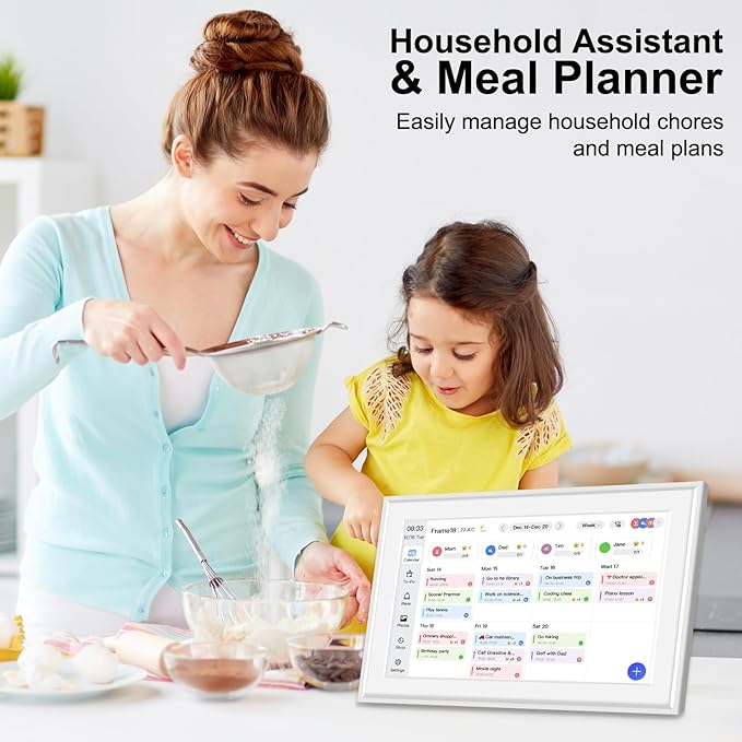 Fotocube 10.1" Digital Calendar Wall Planner Chore Charts and To Do List HD Smart Touch Screen Interactive display Desk Calender for Family Schedules Built-in Digital Photo Frame Function (10.1" White, 10.1 inch)