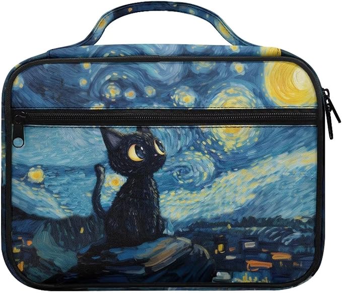Black Cat Starry Night Print Bible Covers for Women & Men, Bible Organizer Carrying Case with Zippered Pocket Bible Protective Bag