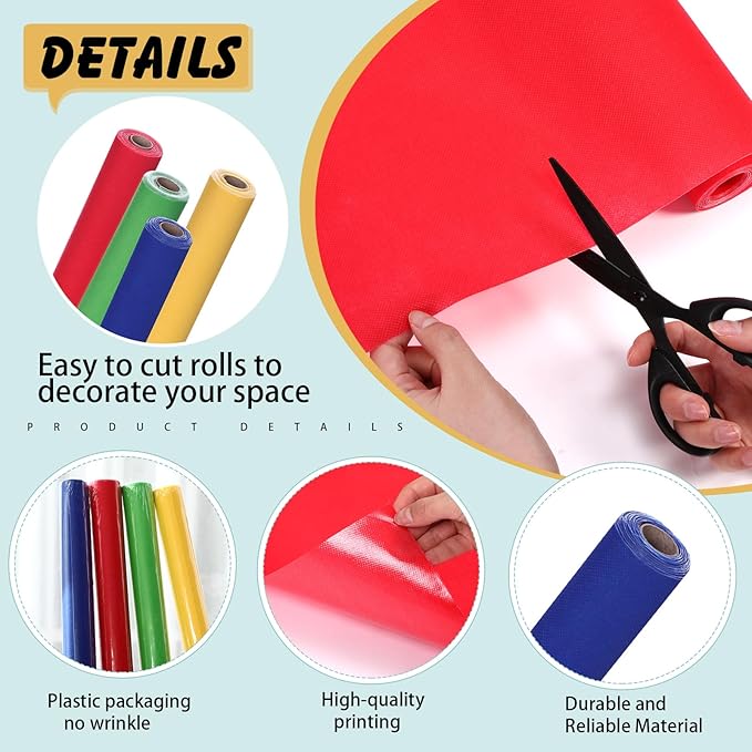 Skyygemm 4 Rolls Colored Bulletin Board Paper Nonwoven Craft Waterproof Fade Resistant Bulletin Board Paper Roll Bulk for Fall Art Decor Drawing Craft Painting(Rainbow Color,1.3 x 20 ft)