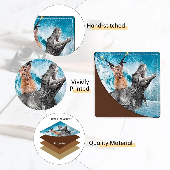 2 Pack Funny Cat and Shark Leather Book Corner Bookmark, Durable Handmade Reading Accessories - Gifts for Readers, Women, Men, Teachers, Students 2