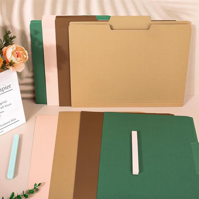 Whaline 24 Pack Woodland Themed File Folders Letter Size 4 Colors Sage Green Brown Fall File Pockets with 1/3 Cut Tab for Mallard Duck Theme Party Office Classroom Supplies, 8.9 x 11.6 Inch