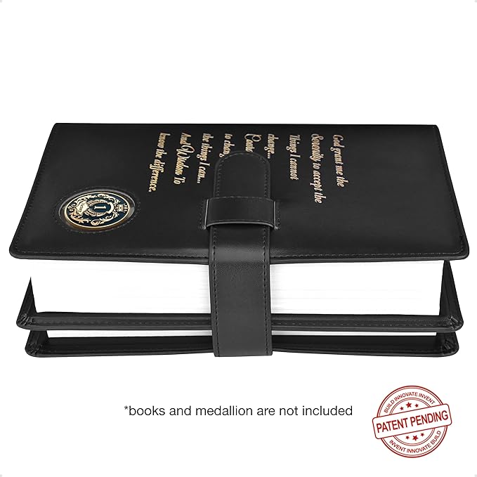 GALILEO® Double AA Big Book Cover & 12 Steps & 12 Traditions | AA Gift | Alcoholics Anonymous | PU Leather | Coin Holder | AA Book Covers for Hardcover (Serenity Prayer/Coin Pocket/Black)