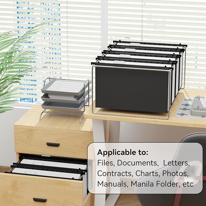 Ansook Plastic Legal Size Hanging File Folders, 12 Pack Black Legal Size File Folders, Heavy Duty 3 Inch File Folders Hanging with Tabs, Hanging File Folder Organizers for Office Home School