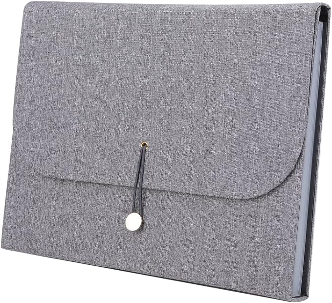 Fabric Expanding File Folder Document Organizer A4, 13‑Pocket Indexed File Case (Gray)