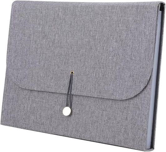 Fabric Expanding File Folder Document Organizer A4, 13‑Pocket Indexed File Case (Gray)