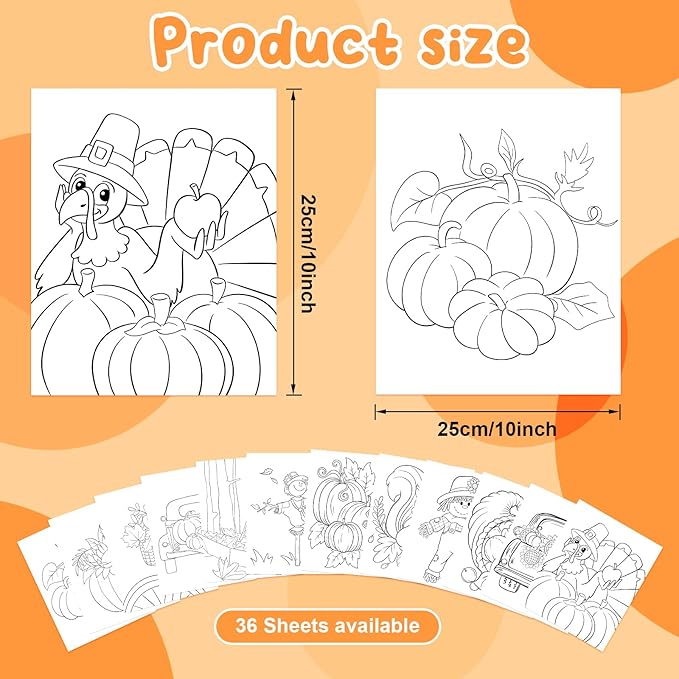 COCHIE 36PCS 8x10 Inches Fall Coloring Pages for Kids, Bulk Color Your Own Thanksgiving Paper Crafts Party Favors, Small Coloring Sheets Thanksgiving Day Gifts
