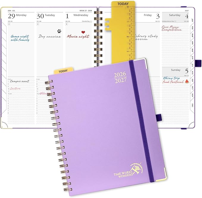 POPRUN 2026-2027 Academic Year Weekly and Monthly Planner Calendar,Jul 2026 - Jun 2027，10" x 8"， Daily Agenda Book & Appointment Book with Hourly Schedule, Tabs, Hardcover, School and Office Supplies - Violet