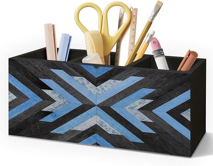 Western Pen Holder for Home Office Desk, Aztec Decor, Retro Boho Western Aztec Makeup Brush Toothbrush Holder Organizer for Bathroom Desk Accessories (Blue)