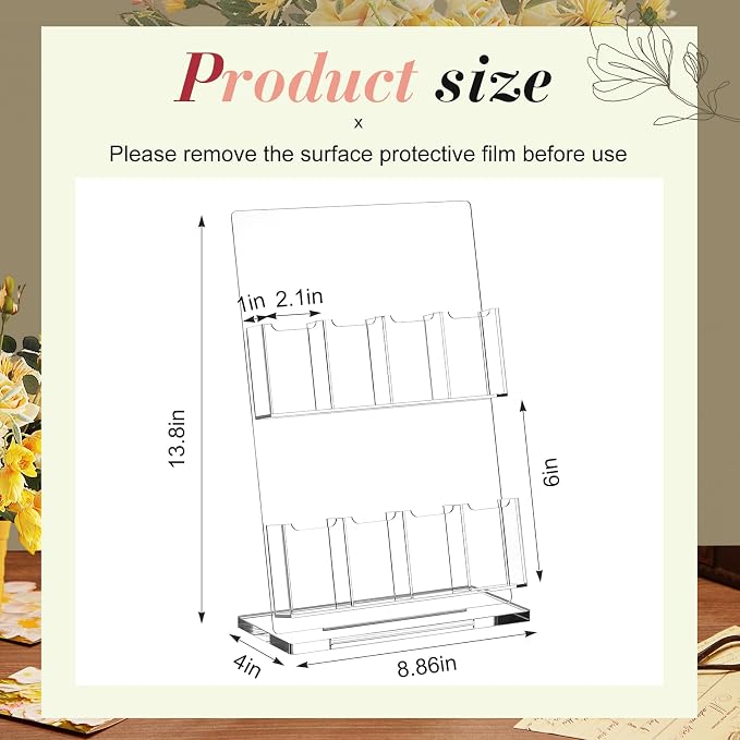 Dunzoom 1 Pc Freestanding Acrylic Bookmark Display Holder for Business Multiple No Assembly Required 2'' Bookmark Organizer Stand for Vendors Retail Store Craft Show (Two-Layer 4 Slots)