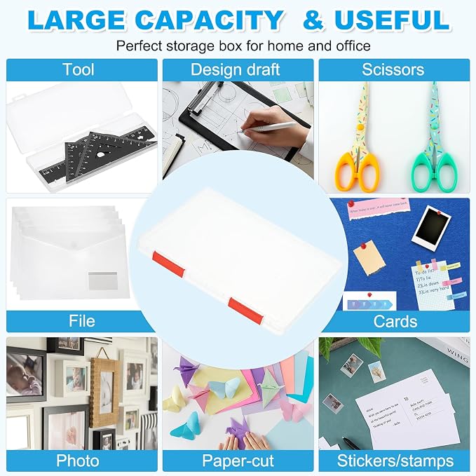 PATIKIL Clear A4 File Portable Project Case with Buckle Plastic Storage Box for 8.5" x 11" Letter Paper Scrapbook Paper Storage Boxes, 12Pcs, 12.2"x9.1"x0.8", Multicolor