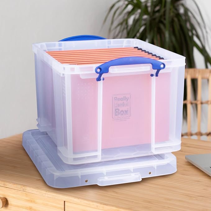 Really Useful Box 3-Pack Clear Stackable Storage Containers with Snap Lids, 32 Liters - Plastic Organizer Bins with Clip-Lock Handles for Home, Bedroom, Closet, Bathroom, Garage, and Office