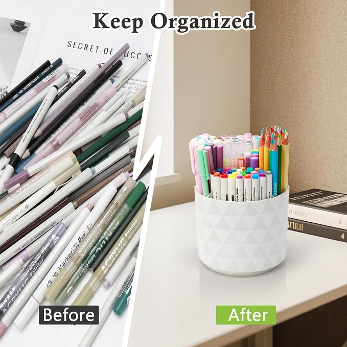 Cute Pencil Holders For Desk,360-Degree Rotating Pen Holders For Home Office,Diamond-like Pen Organizer With 5 Compartments,Stylish Desk Accessories For Office,School ,Home ,Art Supply (Pink)