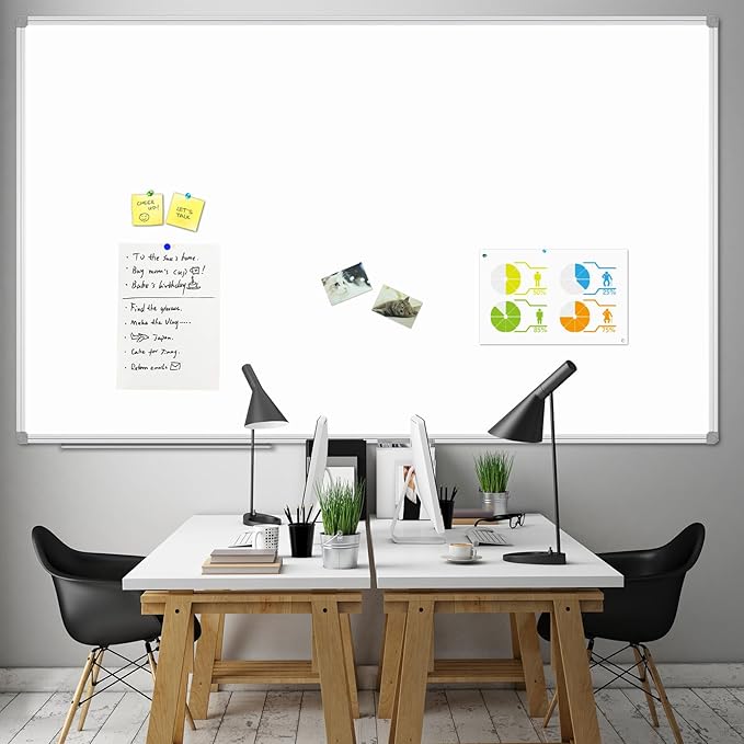 JILoffice Large Magnetic White Board, Dry Erase Whiteboard 96 x 48 Inch, 2 Pack, Silver Aluminum Frame Wall Mounted Board for Office Home and School