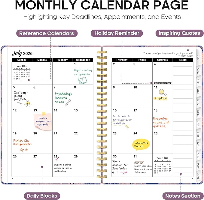 Planner 2026–2027, Academic Year Monthly & Weekly Calendar Book, Jul 2026–Jun 2027, Hardcover Organizer with Tabs, Student & Teacher Planner, 6.3" x 8.5", Savanna Tales