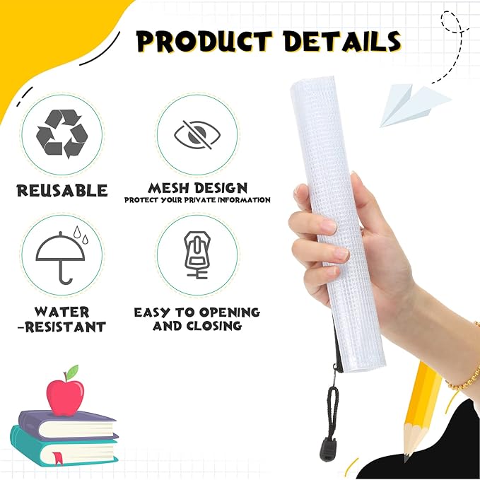 Roowest 48 Pcs A5 Mesh Zipper Pouch Plastic Zipper Pouch Clear Pencil Waterproof Bag with Multipurpose Mesh Storage Bag for School Office(Black)