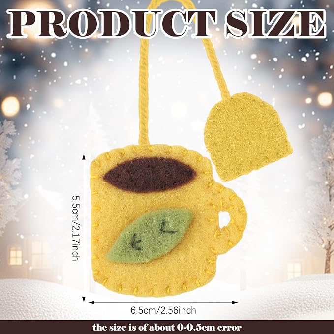 Honoson 6 Pcs Cups and Tea Bag Felt Bookmarks Cute Hand Teapot Gift Mug Shape Hand Embroidered Bookmarks for Holiday Women Teacher Book Reading Lovers