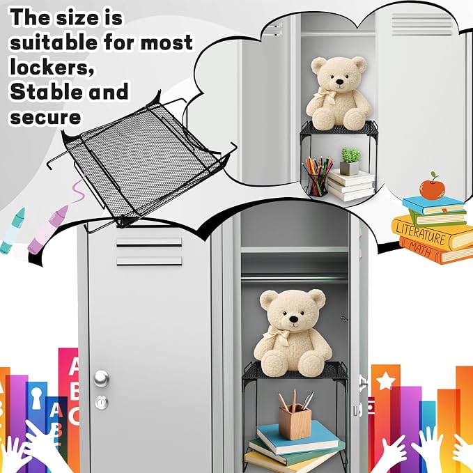 Locker Organizer Shelf Black Stackable Extra Locker Shelf Storage Cabinet Accessories for Back to School Office Home Gym Supplies