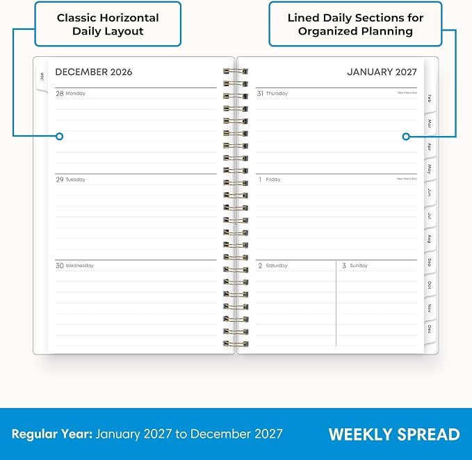 Blue Sky 2027 Weekly and Monthly Planner Calendar, January 2027 - December 2027, 5" x 8", Flexible Frosted Cover, Laminated Tabs, Durable Twin Wire Binding, Laurel