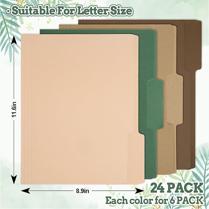Whaline 24 Pack Woodland Themed File Folders Letter Size 4 Colors Sage Green Brown Fall File Pockets with 1/3 Cut Tab for Mallard Duck Theme Party Office Classroom Supplies, 8.9 x 11.6 Inch