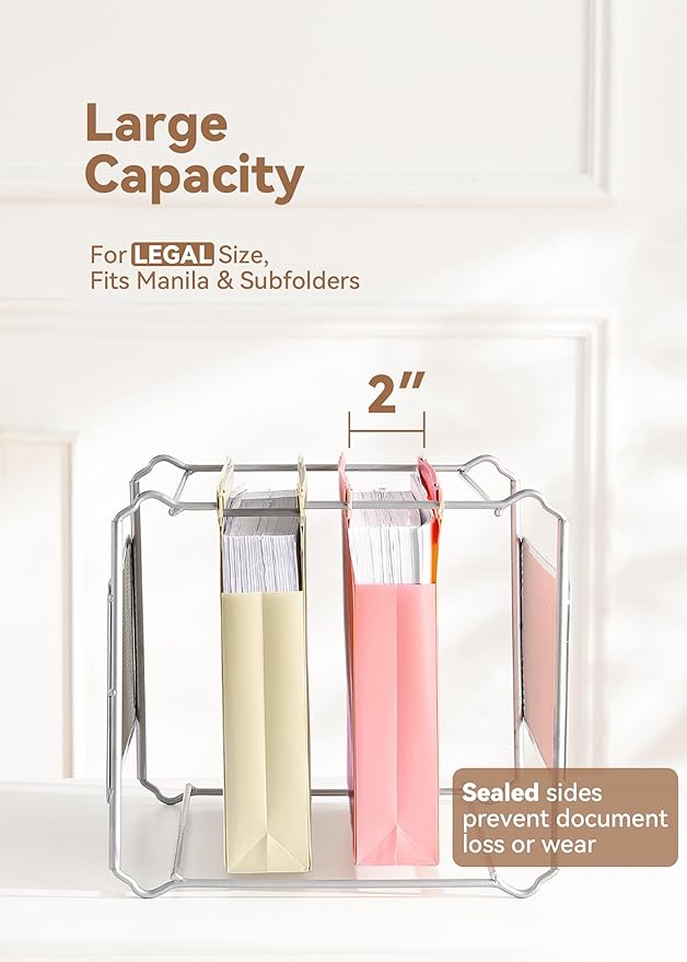 SortRax Plastic Extra Capacity Legal Size Hanging File Folders, 2" Pastel Expanding Pocket, Heavy Duty for Filing Cabinet, Insertable 1/5-Cut Tabs - 12 Pack