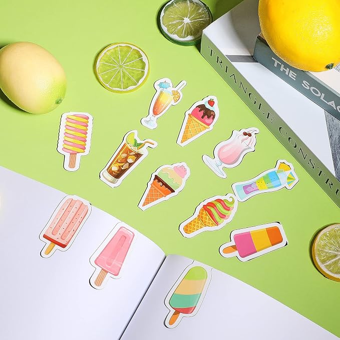 Nezyo 24 Pieces Magnetic Bookmarks Cute Magnet Page Markers Foldable Page Clip for Students Reading Stationery Supplies Office Presents(Ice Sucker)