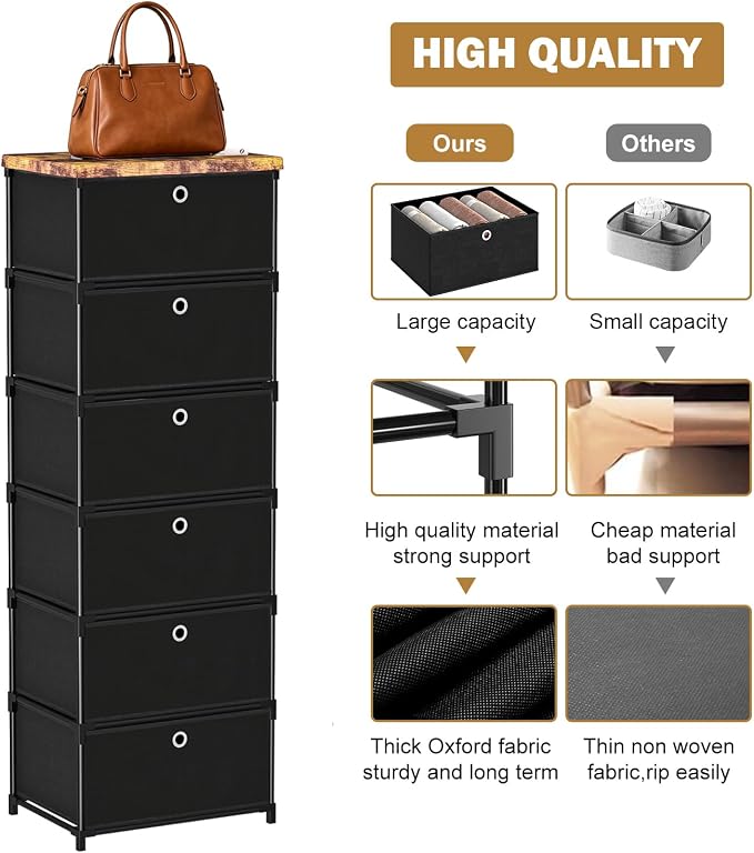 LUKYTOWER Fabric Cube Storage Organizer with Bins | Sturdy 6 Cubby Shelf, Multifunctional Compact Space Saver, Large Capacity Shelves, Closet, Living Room, Dorm, Yarn