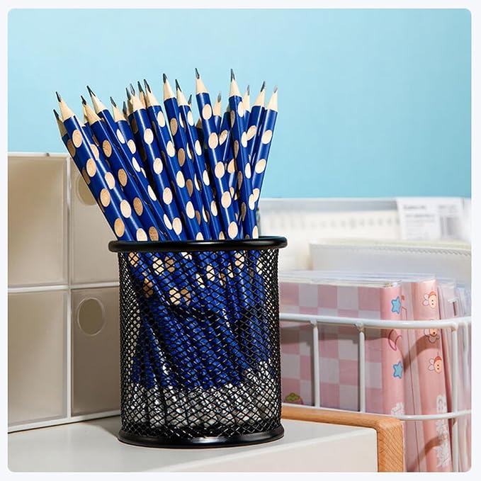 Wire Mesh Pen Cup, Black Metal Pencil Holder, Round Stationary Pen Stand Organizer for Desk Office Pen Storage, ‎3.5" x 3.9"