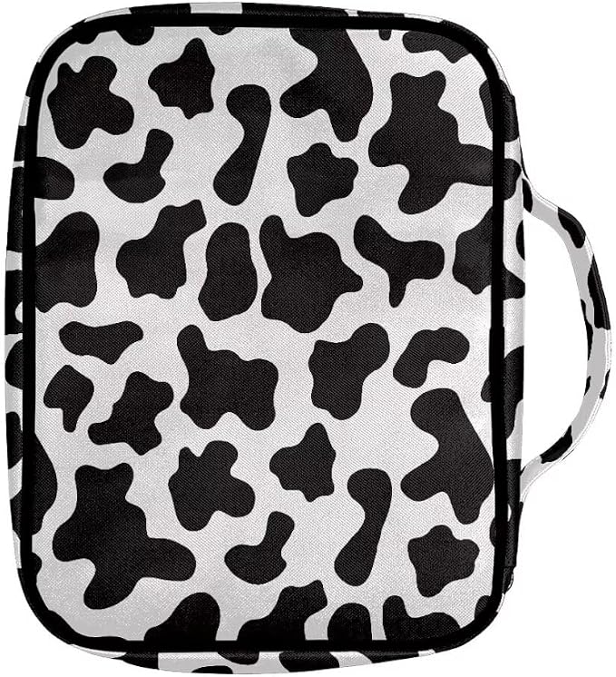 Coldinair Cow Print Bible Covers for Men Women Kids,Carrying Book Bible Case Church Bag Bible Protective with Handle and Zippered Pocket