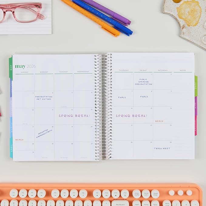7x9 Coiled Academic Planner (January 2026 - December 2026) - Fruity Cherry cover, Journey theme, platinum coil