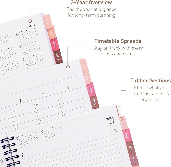 Rileys Academic Planner 2026-2027, Daily, Weekly & Monthly Planner, July 2026 - June 2027, Student Notes Pages, Twin-Wire Binding, Weekly Agenda for School & Work (8 x 6-Inches, Chunky, Blue)