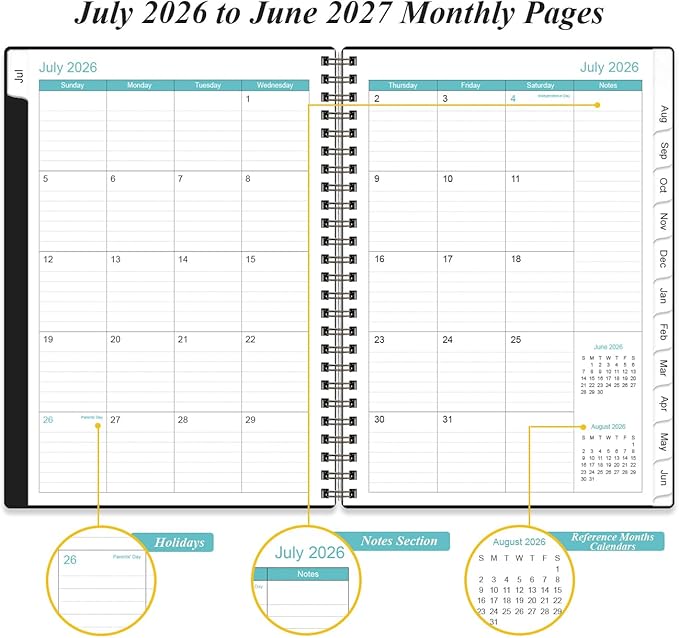 2026-2027 Appointment Book & Planner - 2026-2027 Daily Hourly Planner from July 2026 - June 2027, Weekly Appointment Book with 30-Minute Interval, Medium 6.4" x 8.5", Black-B