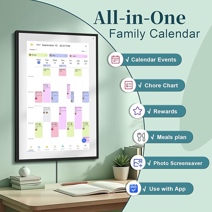 BQQJDD 21.5 Inch Digital Calendar Wall Touchscreen, Smart Chore Chart+Monthly and Weekly Planner, 1920 * 1080 Pixels Electronic Calendar, Gifts for Women Men, Gifts for Mom