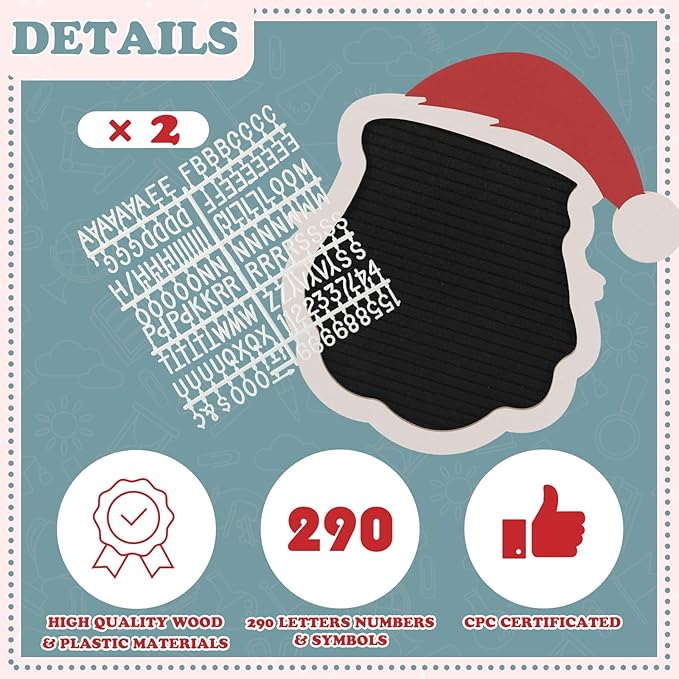 Christmas Santa Felt Letter Board 10.3 x 9.5 Changeable Message Board with 290 Pcs Letters Numbers Christmas Sign Decor Wooden Photo Prop Centerpiece for Home Xmas Party Supplies