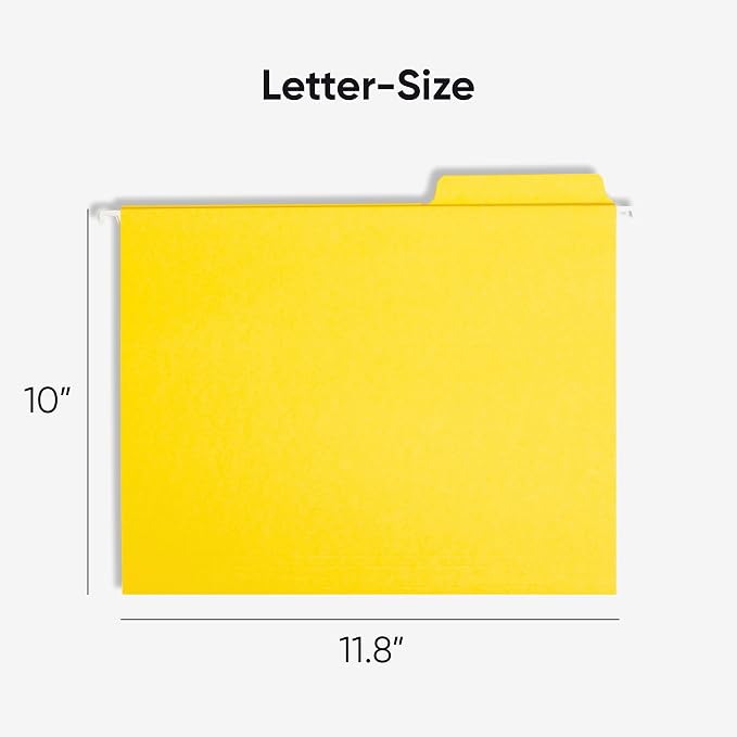 Smead FasTab Hanging File Folder, 1/3-Cut Built-in Tab, Letter Size, Yellow, 20 Count (64097) (Pack of 10)