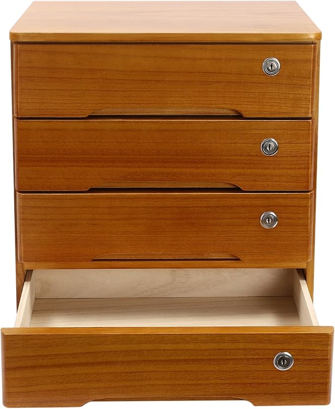 Desktop Storage Organizer Countertop Storage Cabinet with Lockable Drawers Wooden Desk Organizer for Office Supplies File Jewelry Accessories (4 Tiers)