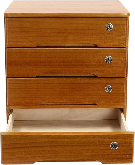 Desktop Storage Organizer Countertop Storage Cabinet with Lockable Drawers Wooden Desk Organizer for Office Supplies File Jewelry Accessories (4 Tiers)
