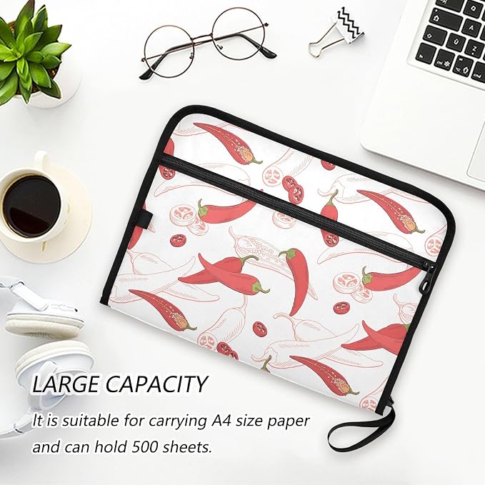 Chilli Pepper Red Sketch File Folders,Plastic Folders with 13 Pockets,Expandable File Folder for Documents School Students Office,Aesthetic Folder with Labels A4 Letter Size