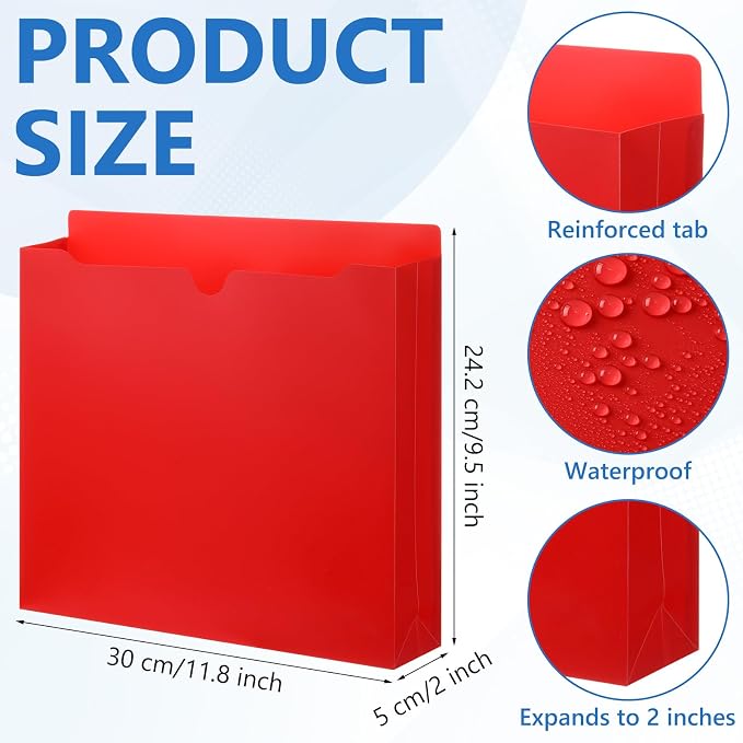 60 Pack File Jackets Letter Size 2 Inch Expansion Manila Plastic File Folders Expandable Heavy Duty Reinforced Straight Cut Tab Expandable Document Jacket for Home Office