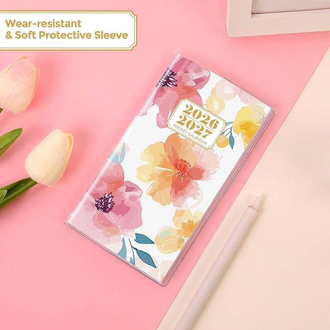 SKYDUE Pocket Calendar 2026-2027, 24-Month Small Monthly Pocket Planner Jan 2026- Dec 2027 for Purse, 6.7" X 3.7", Perfect for On-the-Go Planning and Organization