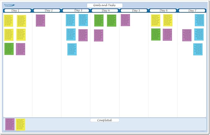 Sky Blue 7-Column Task, Goals & Objective Wall Horizontal Organizer 24" x 36". Complete with Marker